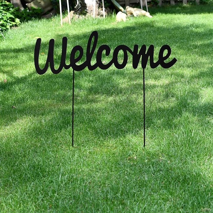 Metal Letter Welcome Yard Sign with Stake Outdoor Decorations Garden Lawn Front Porch Outside Letter Yard Sign Garden Stake Decor (Welcome Home)