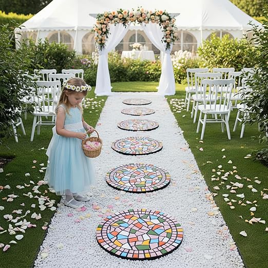 Garden Decoration - Mosaic Stepping Stone - Patio Decoration Stone 12 Inch (1, Pink, Medium)