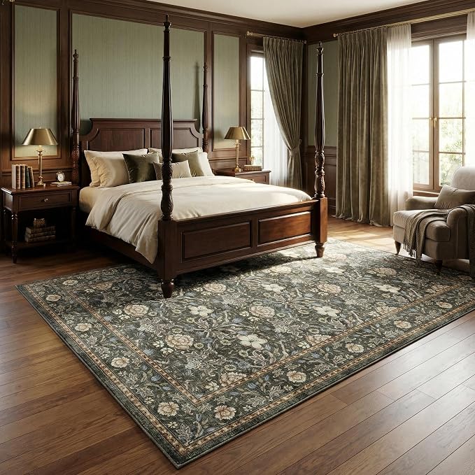 GarveeHome Area Rugs 8x10 for Living Room, Floral Large Washable Rug Soft Non Slip Carpet Indoor Thin Accent Rug for Bedroom Dining Room Playroom Nursery Home Decor