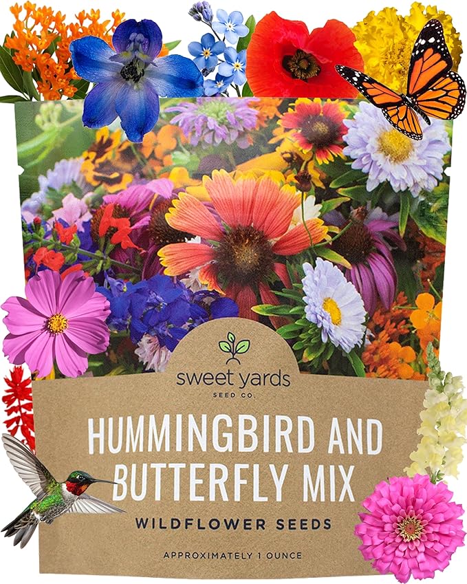 Wildflower Seeds Butterfly and Humming Bird Mix - Large 1 Ounce Packet 7,500+ Seeds - 23 Open Pollinated Annual and Perennial Species