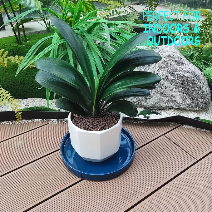 Ceramic Flower Pot Saucers, 9 Inch Plant Pot Saucers for Indoors Plants, Plant Trays for Pots Holding Water Drips and Soil, Drainage Tray for Plant Pot (Blue)