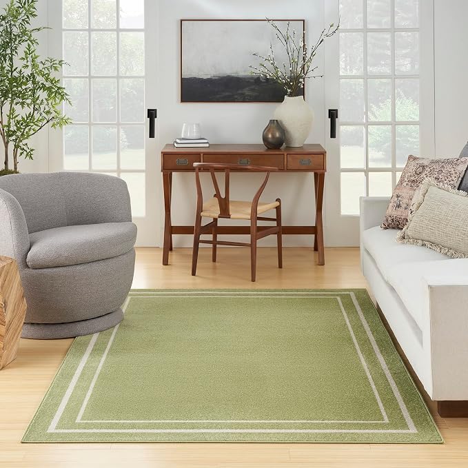 Nourison Home Nourison Essentials Green Ivory 5' x 7' Area Rug - Easy Clean, Non Shedding, Bed Room, Living Room, Dining Room, Kitchen (5' x 7')