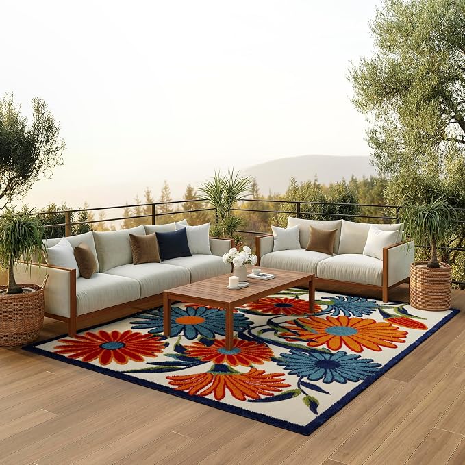 Nourison Home Aloha Multicolor 10' x 14' Area Rug - Easy Clean, Non Shedding, Bed Room, Living Room, Dining Room, Kitchen (10' x 14')