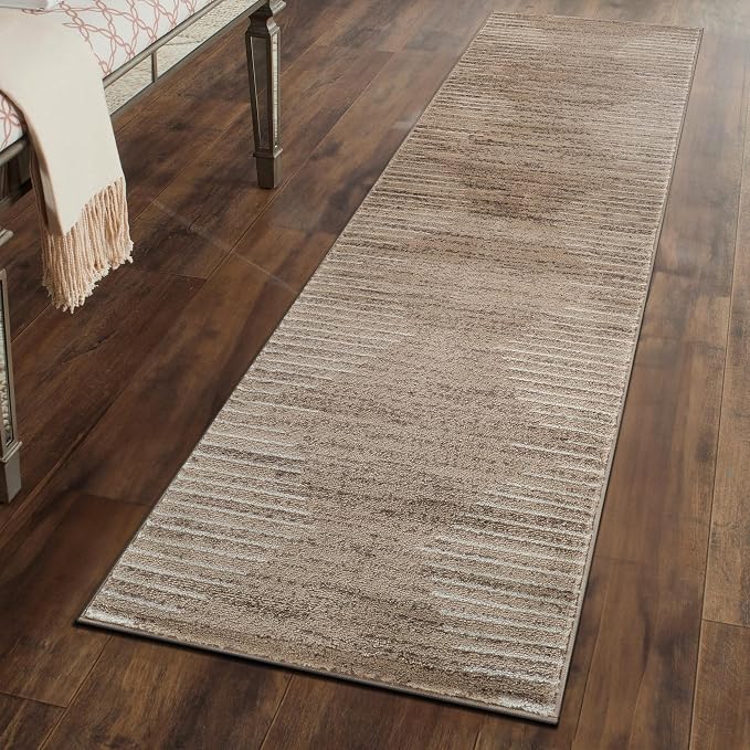 Rugshop Bohemian Stripe Stain Resistant Runner Rug Beige 2' x 7' | High Traffic, Rectangular, Size 2' x 7', Living Room, Bedroom, Dining Room, Home Office, Kitchen, Entryway, Hallway, Nursery