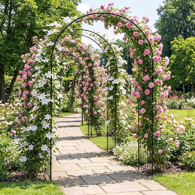 Giantex Metal Garden Arbor Arch Trellis for Climbing Plants, 87" Decorative Outdoor Archway with Powder-Coated Heavy Duty Frame, Wedding Arbor for Ceremony, Party, Backyard, Lawn Decor