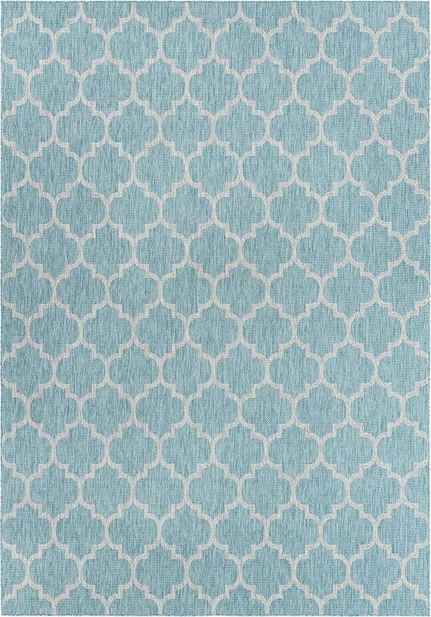 Unique Loom Outdoor Trellis Collection Area Rug (10' x 14' 1" Rectangle, Aquamarine/ Gray)