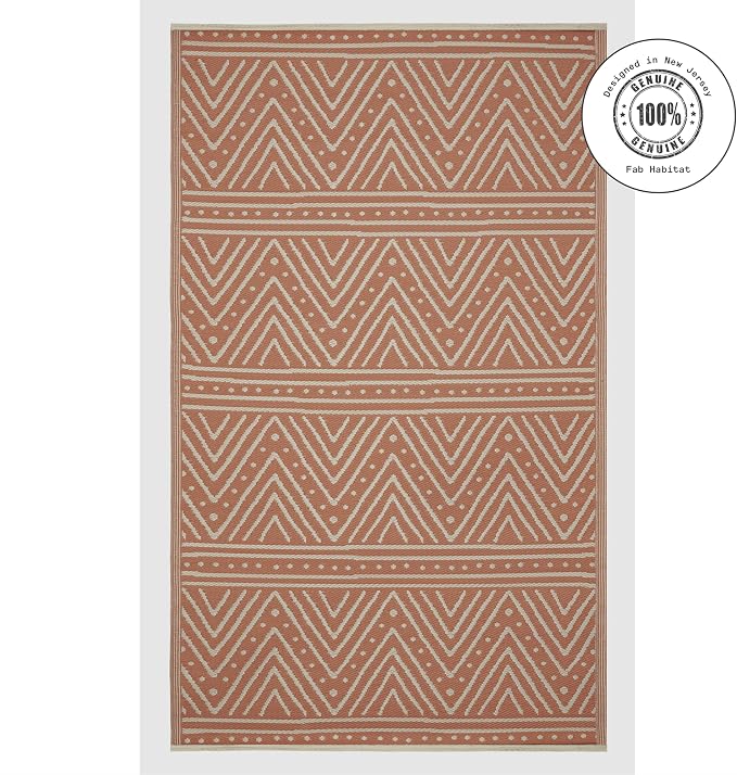 Fab Habitat Chevron Outdoor Rug - Waterproof, Fade Resistant, Crease-Free - Premium Recycled Plastic - Striped - Patio, Porch, Deck, Balcony - Patan - Coral - 5 x 8 ft
