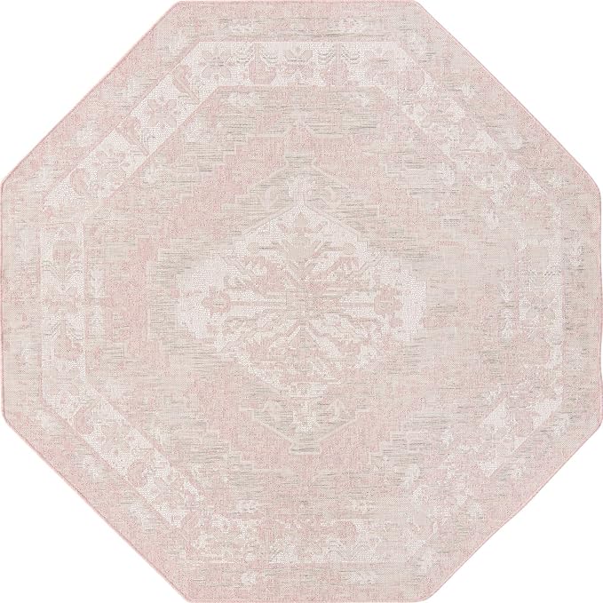 Unique Loom Outdoor Traditional Collection Area Rug - Valeria (7' 10" Octagon, Pink/ Ivory)