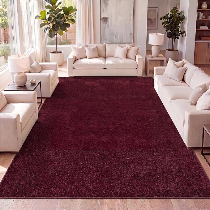 JONATHAN Y Haze Solid Low-Pile Dark Red Indoor Area Rug 12x15, Coastal,Bohemian,Minimalist,Classic, Easy-Cleaning for Living Room,Bedroom,Kitchen,Pet Friendly,Non-Shedding (SEU100Q-15)
