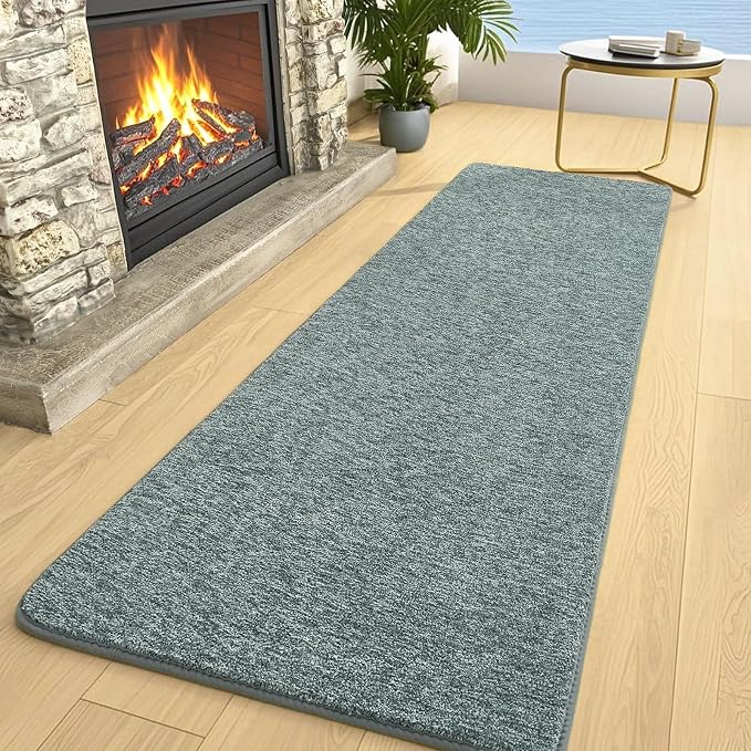 AROGAN 2x8 Runner Rug for Hallway, Long Runner Rugs Non Slip, Grey & Green | Soft Washable Memory Foam Carpet for Bedroom, Non Slip Backing Runners Rug for Hallways, Kitchen, Bathroom, Entryway Home