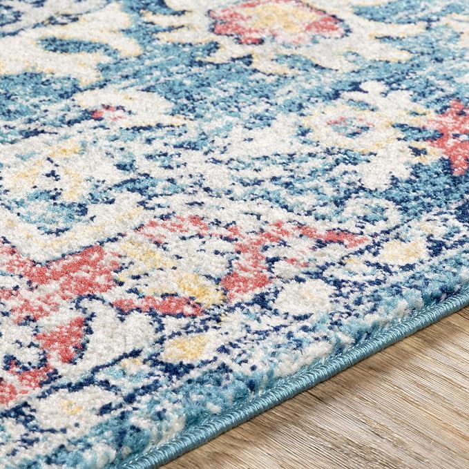 Livabliss Area Rugs - 8x10 Odelia Vintage Boho Blue Off-White Saffron Area Rug for Living Room Bedroom - Floral Medallion Stain Resistant Carpet for Kitchen, Nursery, Office (7'10" x 10')