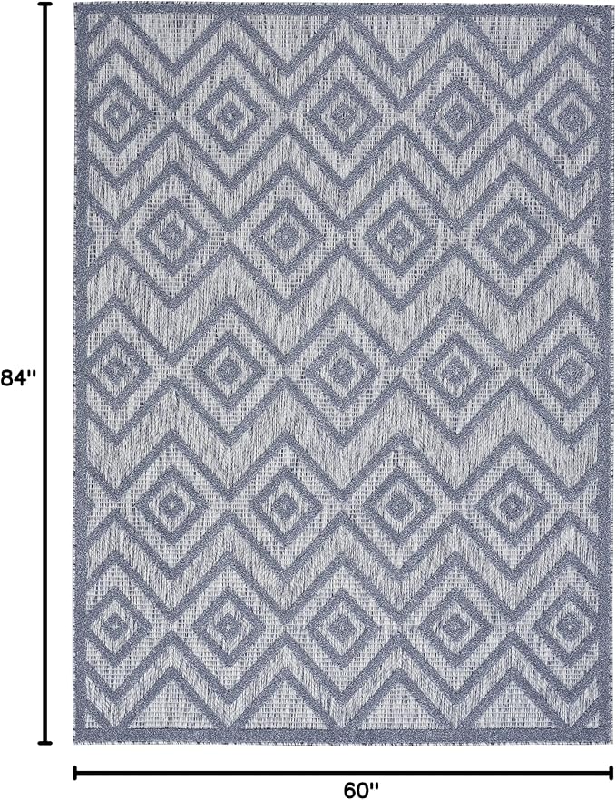 Nourison Home Versatile Denim Blue 5' x 7' Area Rug - Easy Clean, Non Shedding, Bed Room, Living Room, Dining Room, Kitchen (5' x 7')
