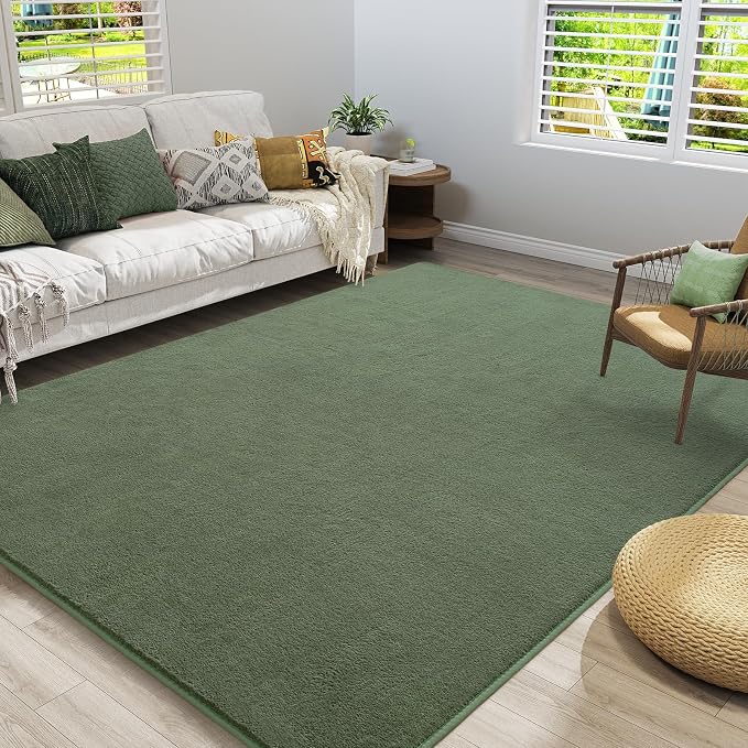 Amearea 8x10 Area Rugs for Bedroom Living Room, Sage Green Memory Foam Rug | Thickened Fluffy Indoor Washable Rugs Non Slip Minimalist Large Carpet for Boys Girls Dorm Nursery Room Decor