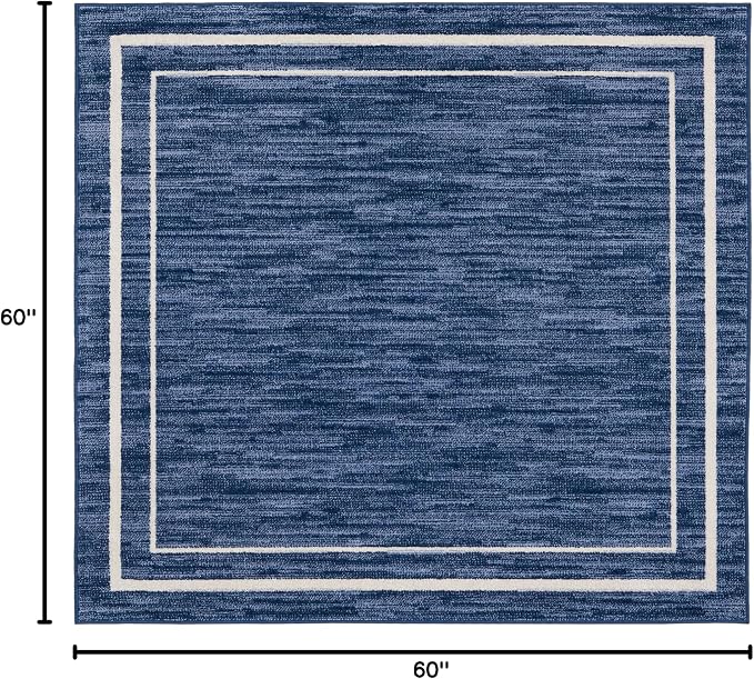 Nourison Home Nourison Essentials Navy/Ivory 5' x Square Area Rug - Easy Clean, Non Shedding, Bed Room, Living Room, Dining Room, Kitchen (5' x Square)