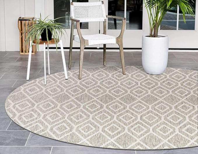Jill Zarin Outdoor Collection Area Rug - Turks and Caicos (4' Round Gray Cream/Cream)