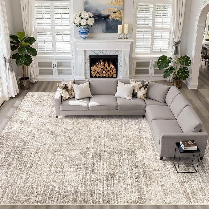 LOONGRUG 12x15 Area Rug Large Neutral Modern Rug for Living Room Brown | Abstract Soft Stain Resistant Indoor Non-Slip Carpet for Bedroom Nursery Kids Office Playroom Dining Room