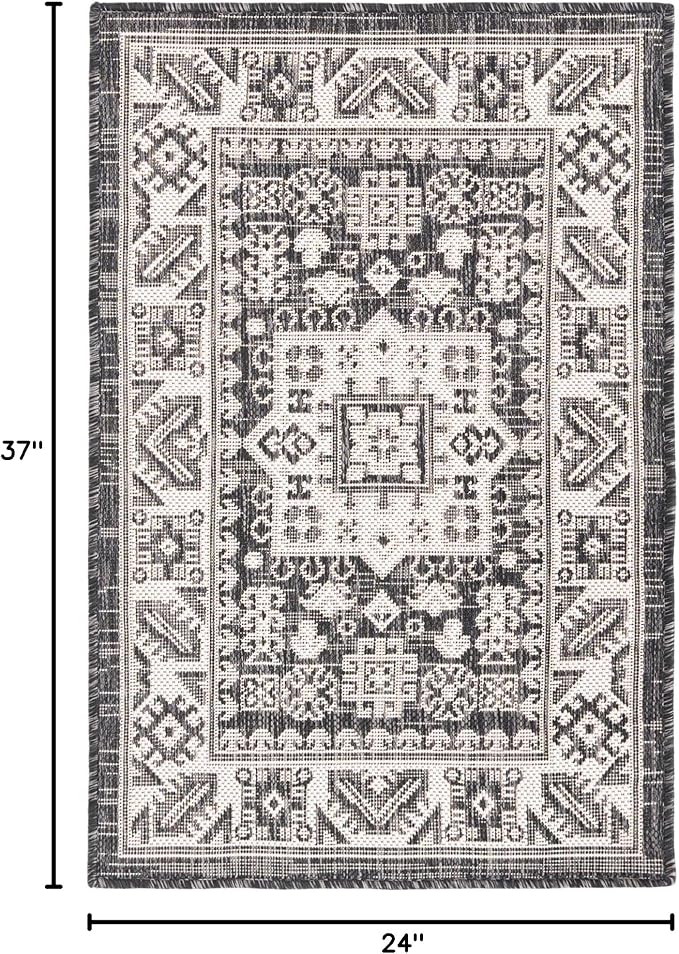 Unique Loom Outdoor Aztec Collection Area Rug - Chalca (2' x 3' 1" Rectangle, Charcoal Gray/ Ivory)