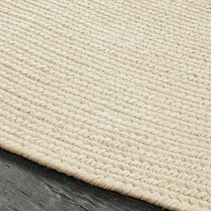 Superior Indoor Outdoor Area Rug, Handwoven Reversible Braided Home Decor for Kitchen, Dining Room Floors, Patio, Front Porch, Deck, Modern, Boho, Farmhouse Style, 8' x 10', Cream