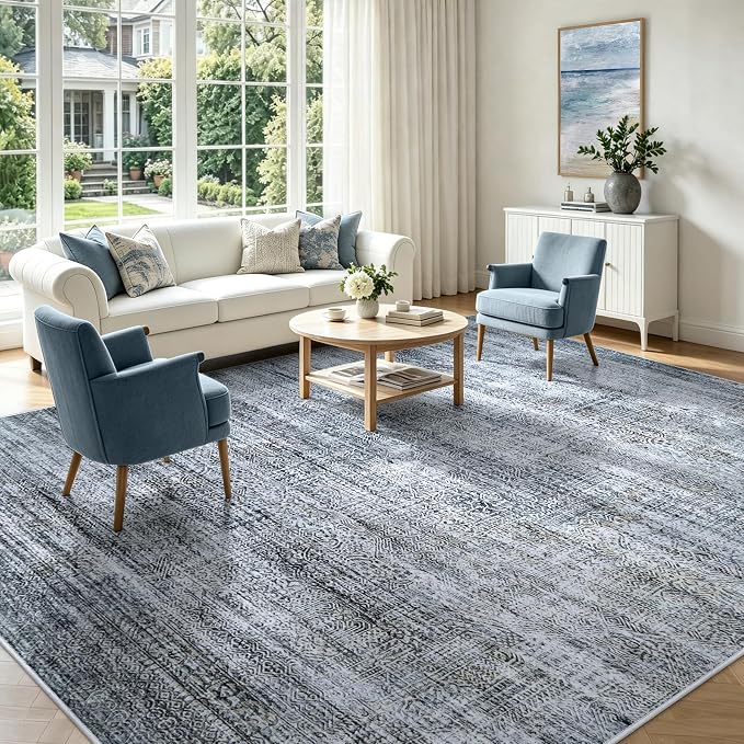 8x10 Washable Area Rug Modern Abstract for Living Room Bedroom Gray Blue | Soft Indoor Carpet,Anti-skid Backing,Water Repellent,Non-shedding, Suitable for bedroom dining farmhouse nursery home office