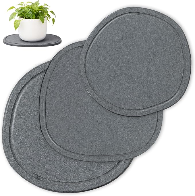 8 10 12 Inch 3 Pcak Diatomite Plant Saucers for Indoors Outdoors, Flower Plant Pot Saucers Drainage Trays to Catch Water, Diatomaceous Earth Planter Plates Water Catcher Drip Trays, Grey