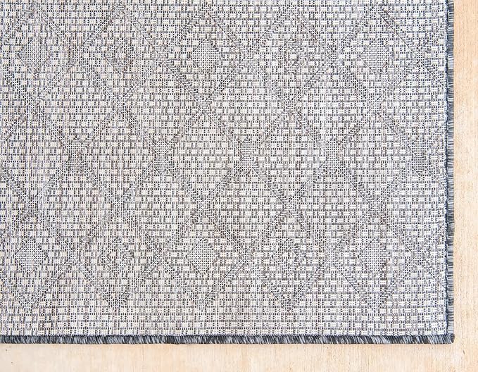 Unique Loom Outdoor Trellis Collection Area Rug - Tribal Trellis (10' x 13' 1" Rectangle, Charcoal Gray/ Natural)