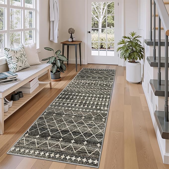Miukiki Washable 2x6 Runner Rug Hallway Non Slip Kitchen Runner Black | Machine Washable Long Floor Runner for Hallway Entryway Laundry Room Living Room Bedroom, Stain Resistant Indoor Carpet 2'x6'