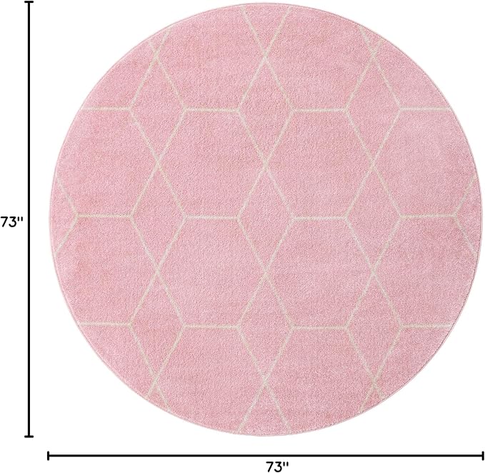 Unique Loom Trellis Frieze Collection Area Rug - Geometric (6' Round, Light Pink/ Ivory)