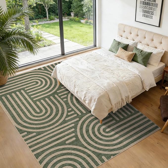 Garvee Large Area Rug 10x13 Rugs Modern Abstract Washable Rug | Green Rainbow Area Rug Stain Resistant Easy Cleaning Throw Rugs Low Pile Floor Cover for Nursery Dining Room Apartment