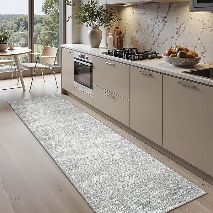 Valenrug 2x8 Runner Rug Non Slip, Washable Rug Runners for Hallways, Grey | Soft Low Pile, Thin & Lighweight Carpet, Folable Stain Resistant Modern Indoor 8ft Floor Mat for Living Room,Bedroom,Kitchen