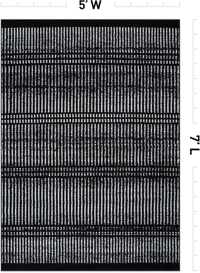 Rugshop Contemporary Stripe Lines High Traffic Area Rug Black 5' x 7' | Rectangular, Size 5' x 7', Living Room, Bedroom, Dining Room, Home Office, Kitchen, Entryway, Hallway, Nursery, Kids Room