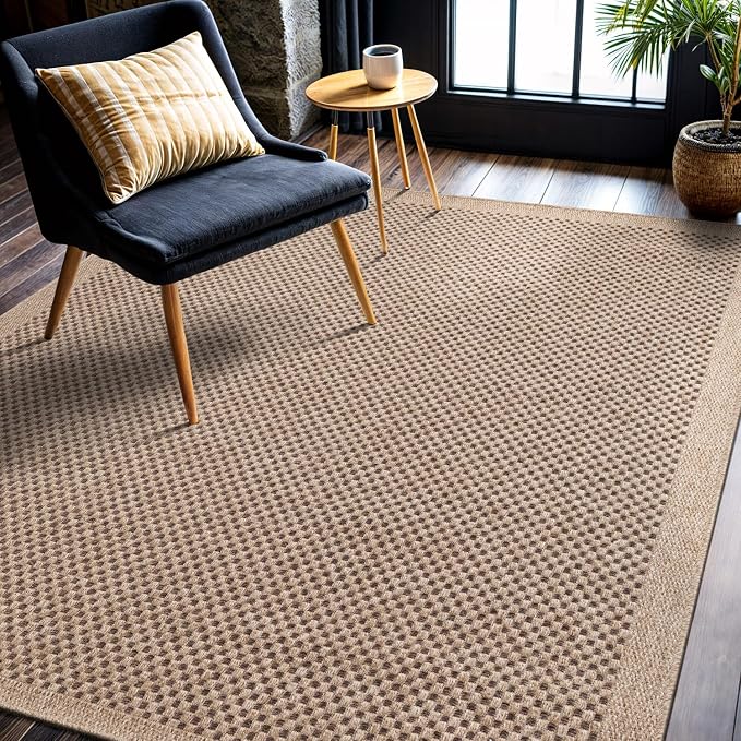 CAMILSON Easy Jute Rug 5x7, Indoor Outdoor Natural Color Fiber Area Rugs for Living Room Patio and Kitchen Rug, Sisal Boho Woven Design, Easy-Cleaning, Washable Outside Carpet Alfombras para(5 x 7)