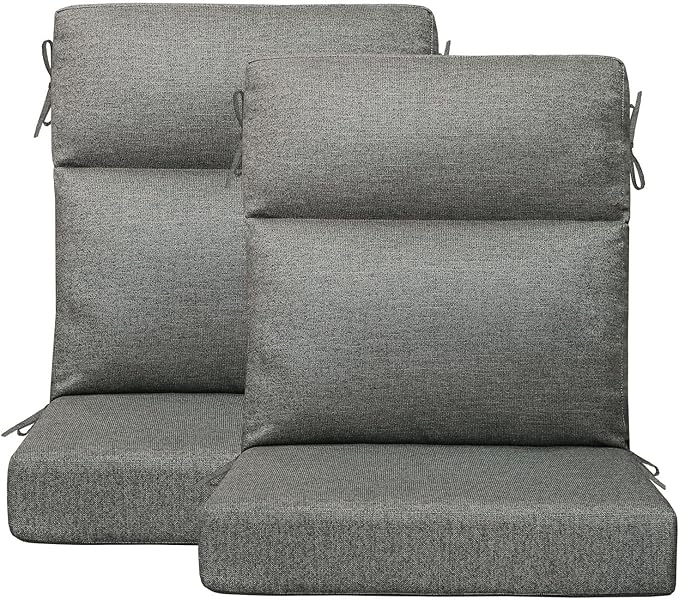Sunbrella Outdoor Patio Chair Cushions 44x21x3.5 inch, Set of 2 Thicken Comfy Cushions for Rocker Non Slip Fade Shield Water Repellent High Back with Ties, Demo Graphite