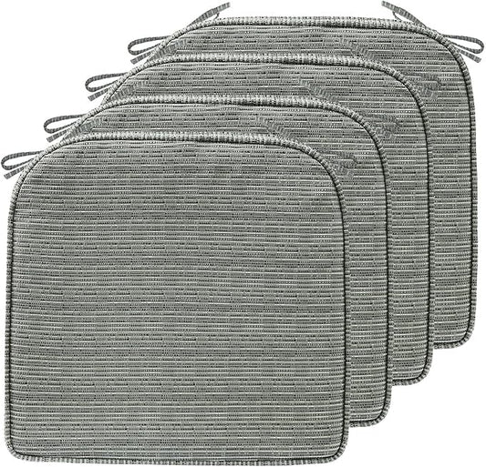 17 x 16 Inch Outdoor Chair Cushions with Tie Straps, Set of 4 Thick Water Repellent Round Patio Chair Pads for Garden Lawn Patio Furniture, Grey Linen Stripe