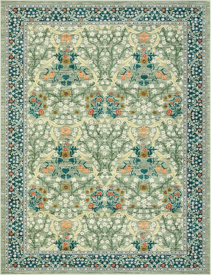 GarveeHome 4x6 Washable Area Rug for Living Room, Floral Large Entryway Kitchen Rug Non Slip, Ultra Soft Stain Resistance Carpet for Bedroom Laundry Room, Sage Green