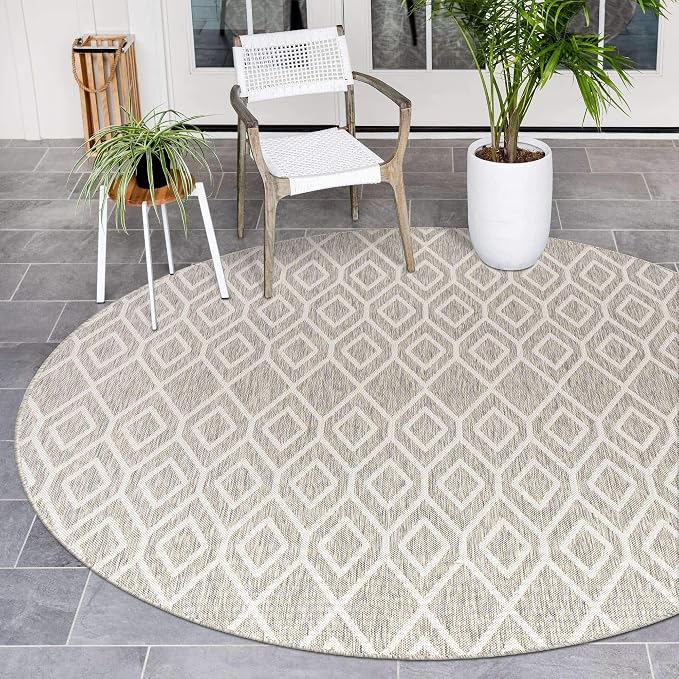 Jill Zarin Outdoor Collection Area Rug - Turks and Caicos (4' Round Gray Cream/Cream)