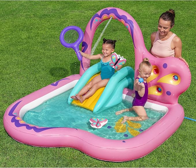 H2OGO! Inflatable Water Play Center & Pool - Butterfly Wonder - 71x71x46”, Slide, Sprinkler Arch, Catch Game, Splash & Wade, Outdoor, Toddlers-Kids 2+