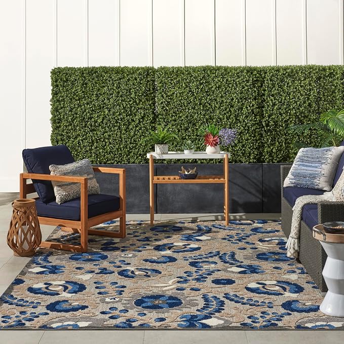 Nourison Home Aloha Natural Blue 7' x 10' Area Rug - Easy Clean, Non Shedding, Bed Room, Living Room, Dining Room, Kitchen (7' x 10')