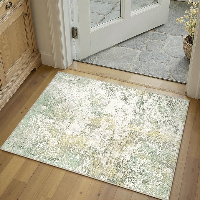 2x3 Green Modern Abstract Washable Area Rug for Entryway | Low Pile, Non Slip, Modern Abstract Style, Soft Indoor Rug for Entryway, Kitchen, Bathroom, Door Mat, Home Decor