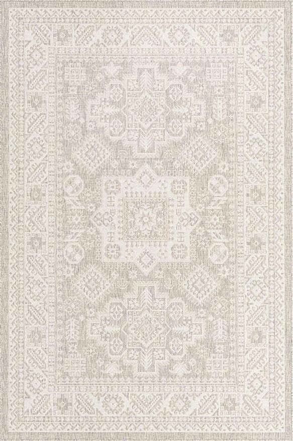 Unique Loom Outdoor Aztec Collection Area Rug - Chalca (6' 1" x 9' 0" Rectangle, Light Gray/ Ivory)