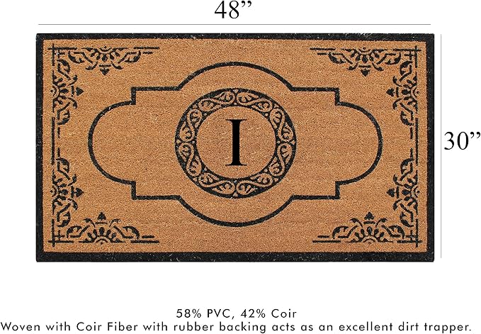 A1HC Natural Coir Monogrammed Doormat for Outside Entrance, Heavy Duty, Low Profile, Anti-Shed Treated Front Door Mat, Easy to Clean, Long Lasting Entryway Doormats - 30"x48"