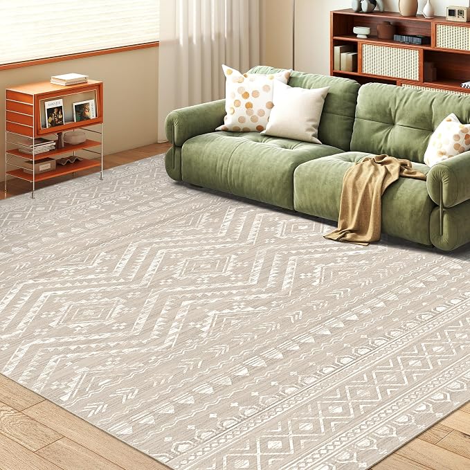 Miukiki 5x7 Washable Area Rug for Living Room, Soft Non Slip Rug Brown | Non-Slip Thin Throw Rug for Bedroom Kitchern Dining Room Office, Low Pile Indoor Floor Carpet with Vintage Pattern 5'x7'