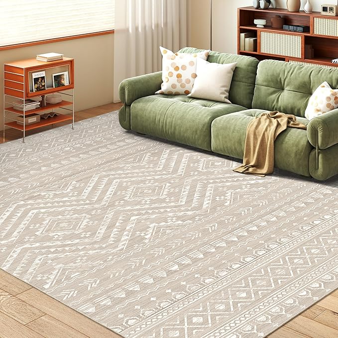 Miukiki 6x9 Area Rug Washable Non Slip Rug for Living Room Brown | Soft Low Pile Washable Area Rug Bedroom Dining Room, Stain Resistant Carpet with Easy Care Design 6'x9'