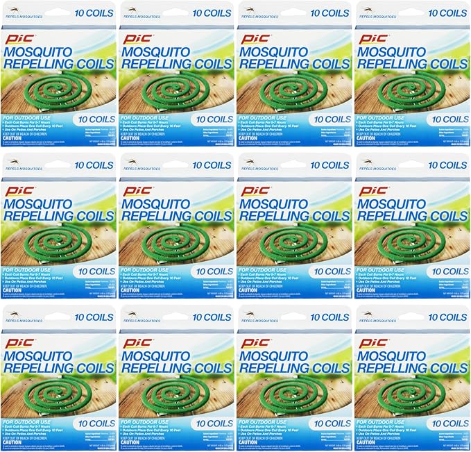 PIC Mosquito Repelling Coils, 10 Count Box, 12 Pack - Mosquito Repellent for Outdoor Spaces - 120 Coils Total