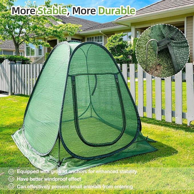 SPECILITE 28x28x32 in Pop Up Plant Shade Cover Tent, Plant Protectors from Animals, Garden Netting Cover with Zip Entry for Protect Flower Tomato Vegetable from Deer Cat Bird Squirrel, Green-2 PCS