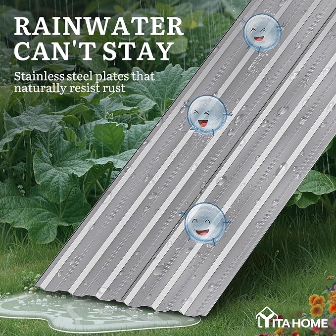 YITAHOME 8x4x2ft Galvanized Raised Garden Bed, Metal Planter Box with Safety Rubber, Gloves, Outdoor Flower Bed for Planting Plants Vegetables, Silver