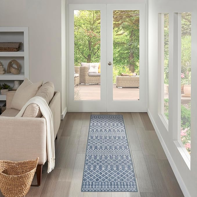Nourison Home Positano Navy Blue 2'2" x 12' Area Rug - Easy Clean, Non Shedding, Bed Room, Living Room, Dining Room, Kitchen (12' Runner)