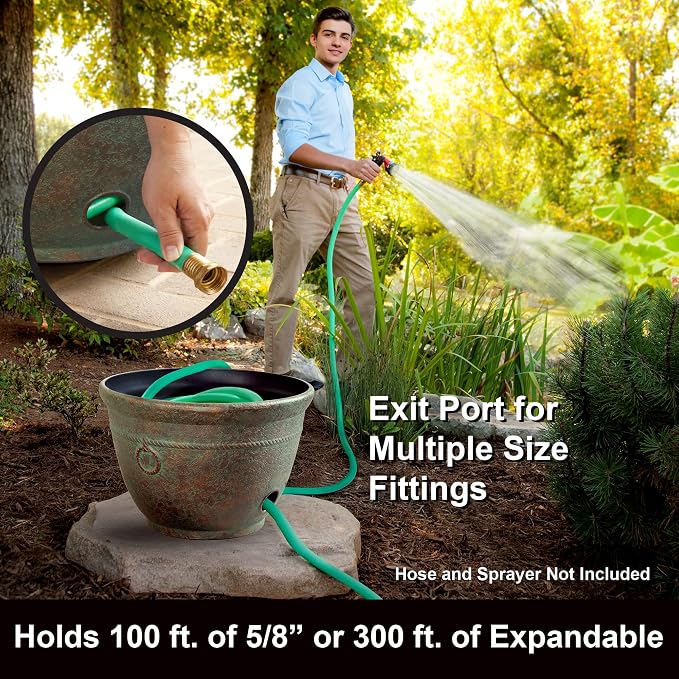 Liberty Garden 1925-N Aged Patina High Density Resin 100' Garden Hose Pot