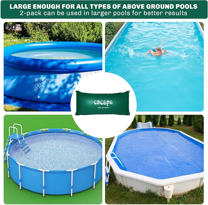 CACSPS Pool Pillow for for Above Ground Pools, 4x8 Ft Pool Air Pillow for Closing Winter Pool Winterizing Kit for Ground Pool, 0.5mm PVC Material, 2X 16.5Ft Rope (Green)