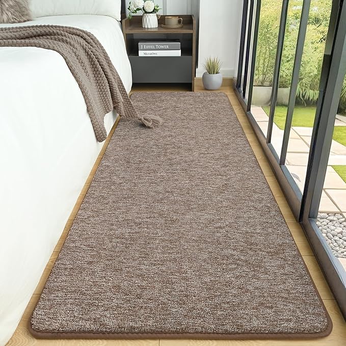 AROGAN 2x8 Runner Rug for Hallway, Long Runner Rugs Non Slip, Matte Brown | Soft Washable Memory Foam Carpet for Bedroom, Non Slip Backing Runners Rug for Hallways, Kitchen, Bathroom, Entryway Home