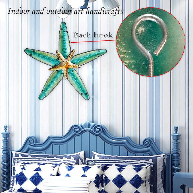 JOYBEE HOME&GARDEN Metal Starfish Wall Decor, Sea Life Coastal Decorations 13.25 inch Starfish Wall Art(Blue)